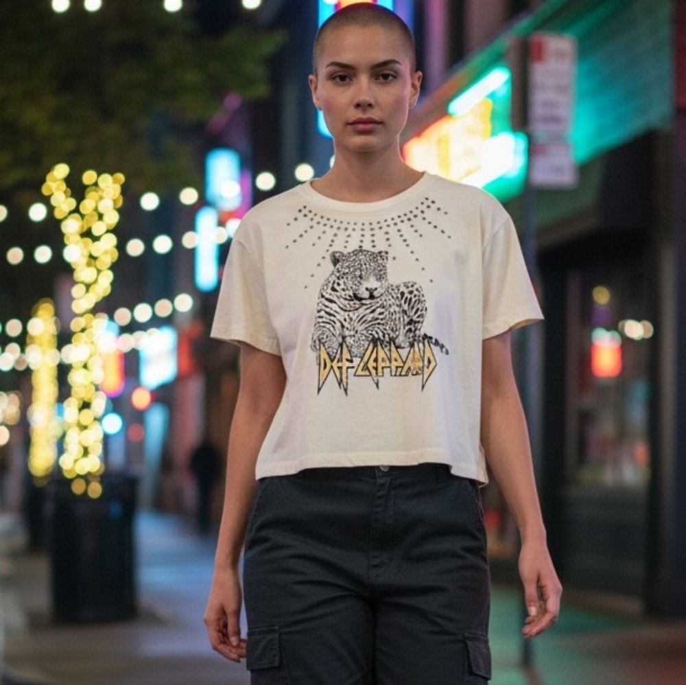 Licensed- Def Leppard Studded Graphic Crop Tee - Picture 2 of 2